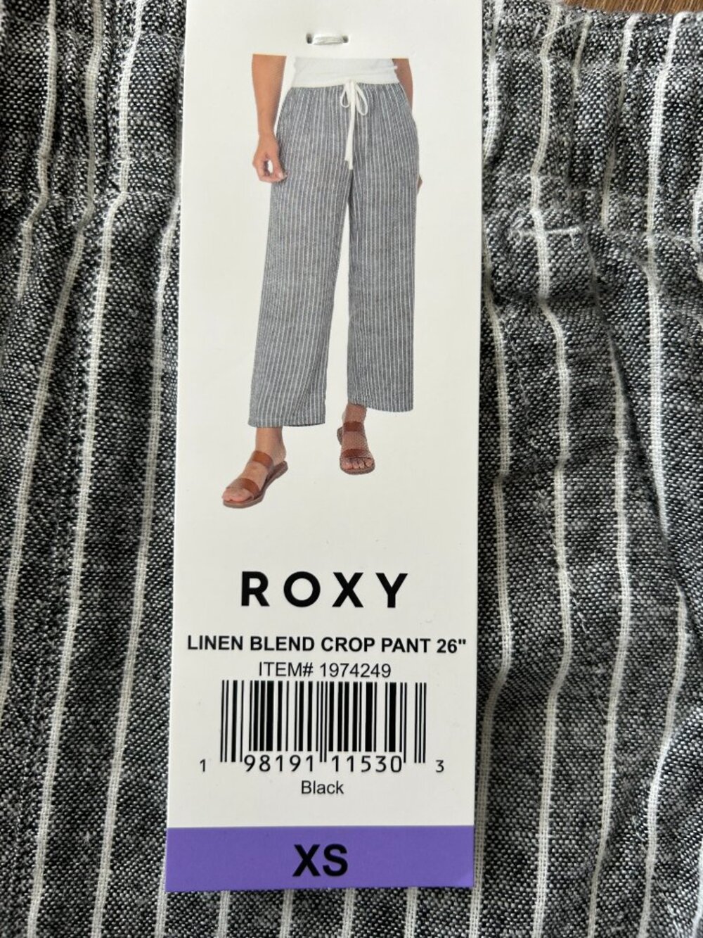 Roxy Linen Blend Crop Pants Women's Black XS Wide Leg Beach NWT - Picture 3 of 3